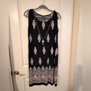 R&M Richards Black and White Patterned Midi Dress